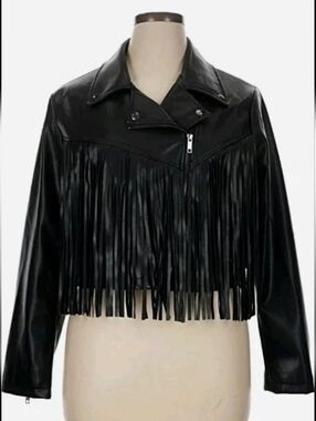 Fringe Motor Jacket, Nwt, Vegan Lambskin Leather,  S